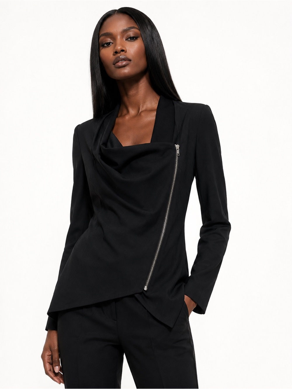 Helmut Lang NWT Black Wool Asymmetrical Zip Shawl Collar Jacket Size S
